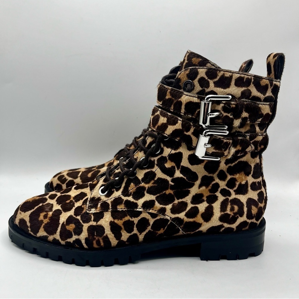 REBECCA MINKOFF Animal Print Boots Jaiden Calf Hair Leopard Combat Boots Size 8M - Picture 3 of 16
